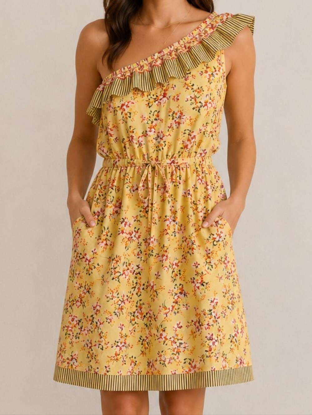 BeBop Yellow Floral One-Shoulder Ruffle Dress ✨ Size SmallBright and feminine